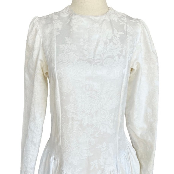 VINTAGE Edwardian Inspired Long Sleeve High Neck Cotton Blend Wedding Dress XS - Picture 2 of 8